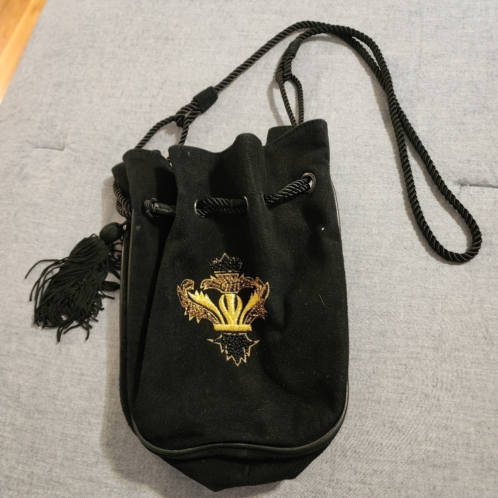 S1 - Vintage Impo Black Suede Beaded Bag